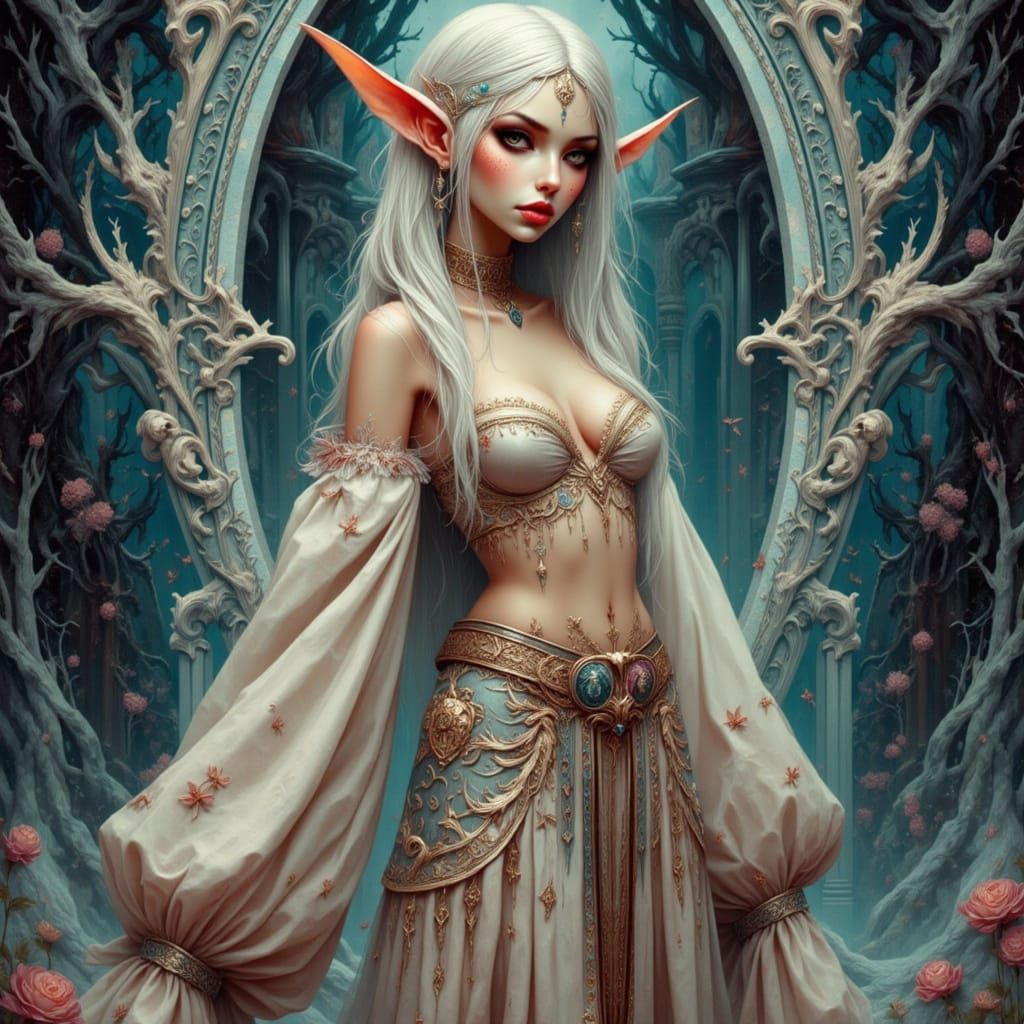 Beautiful Elf Babe in High-Fashion Pastel Attire