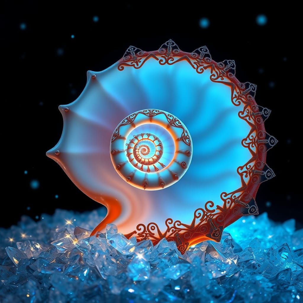 Bioluminescent Seashell on Shimmering Crystals in Ethereal L...