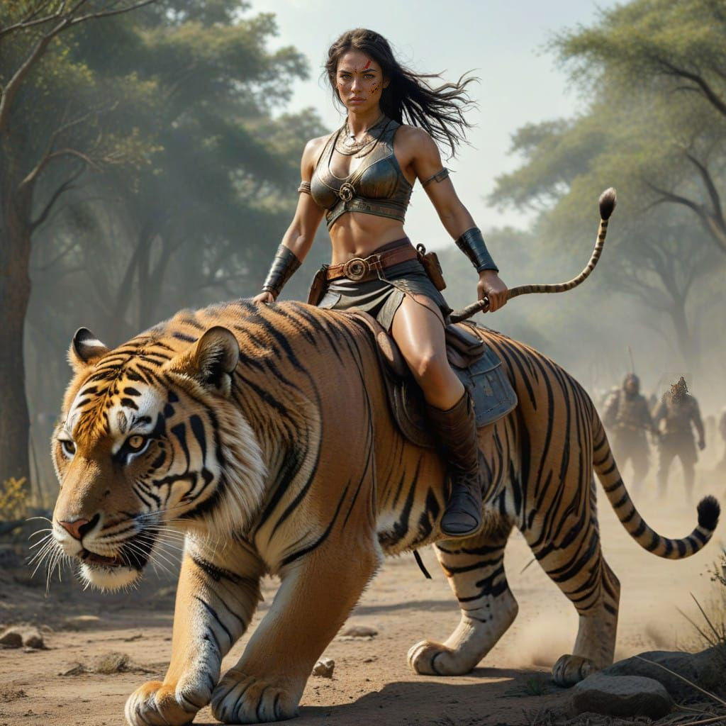 Savage Warrior Rides into Battle on Fierce Tiger