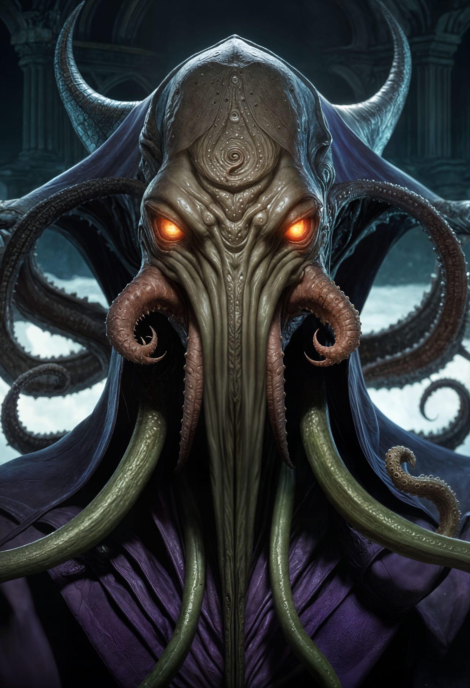 Hooded Mindflayer Portrait in Dark Fantasy Style