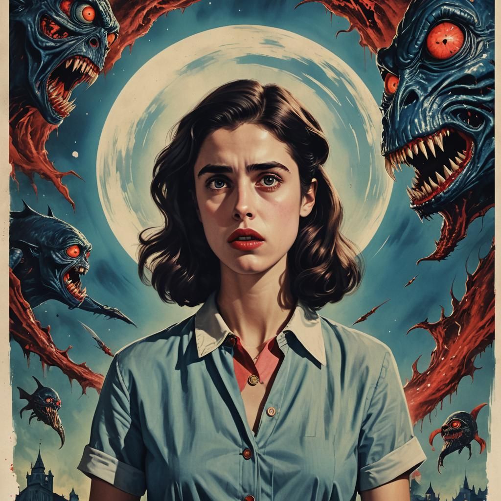 Margaret Qualley in 50's Horror Film Poster
