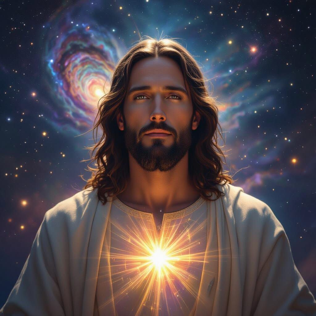 Jesus Christ Surrounded by Cosmic Galaxies