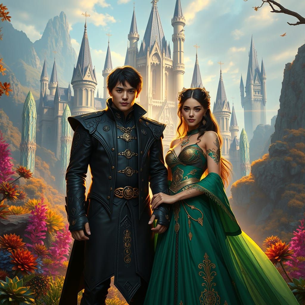 Fantastical Couple in Enchanted Castle Scene