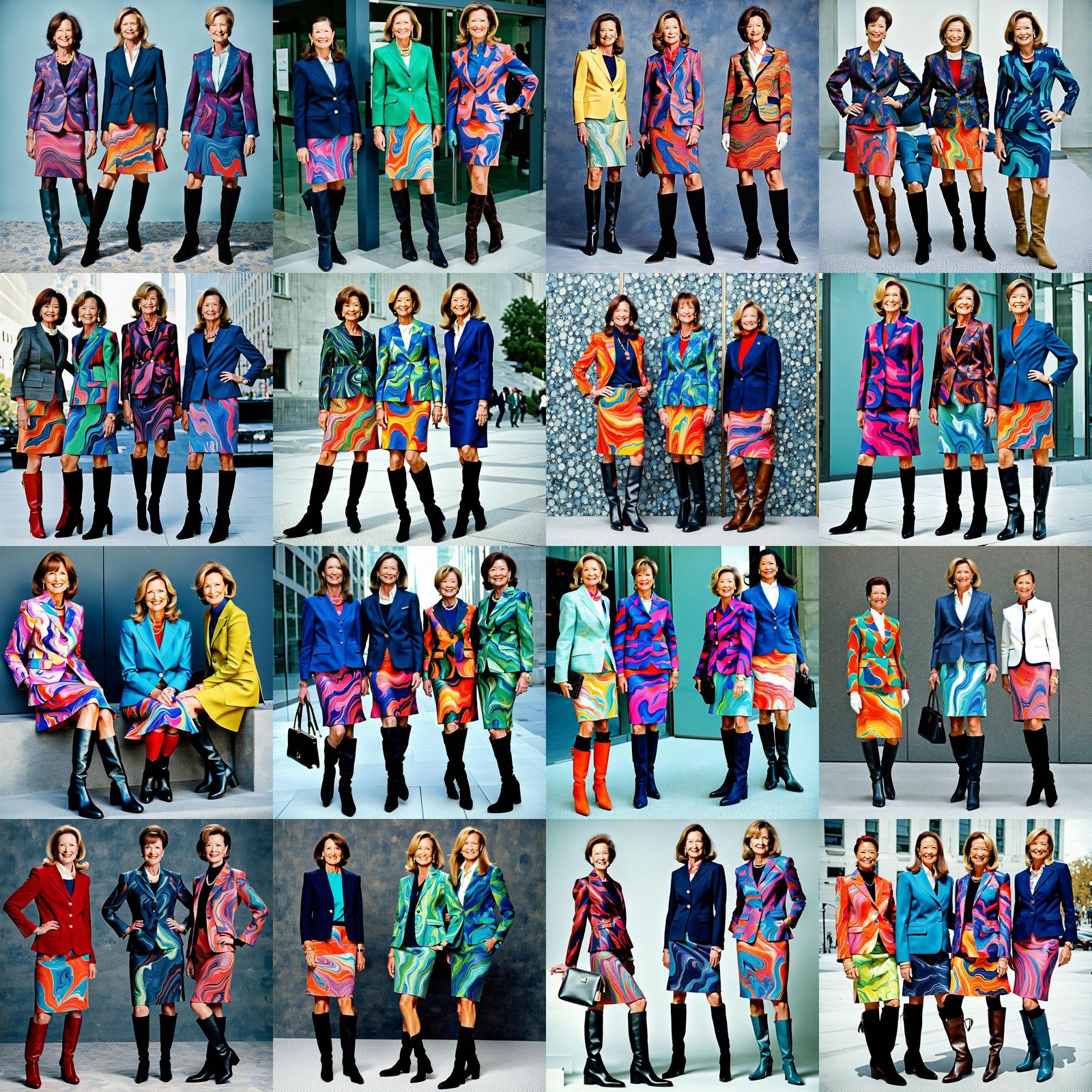 Colorful Marbled Skirt Suits on Businesswomen