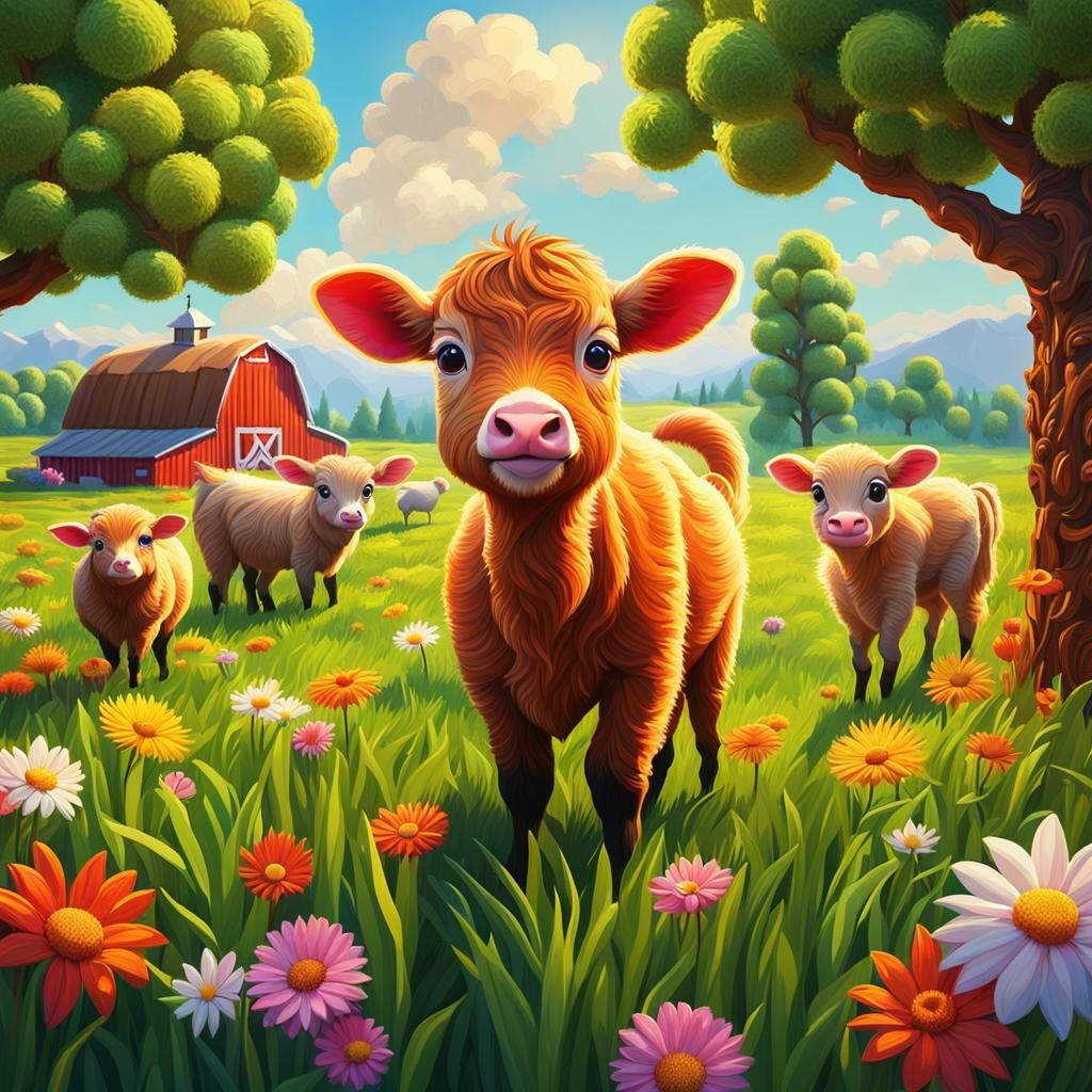 Cute Farm Animals in Springtime, as Earth Art
