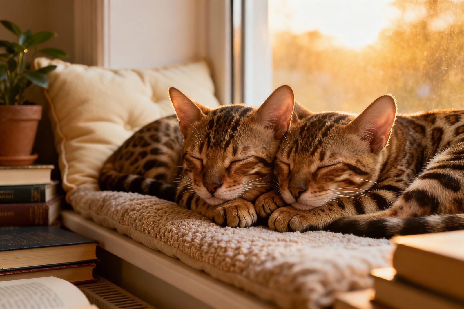 Adorable Kittens Snuggling in Sunlit Nook