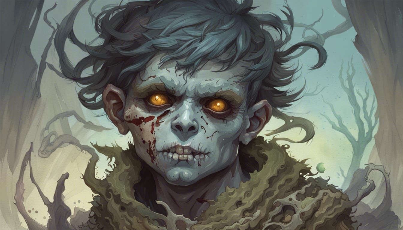 Intricate Watercolor Painting of an Undead Boy