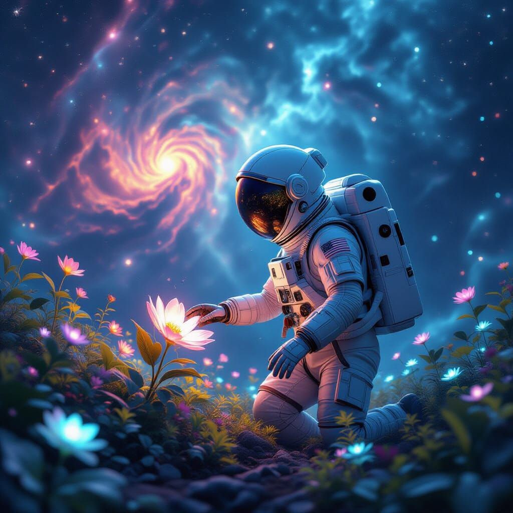 Astronaut Discovers Alien Garden in Cosmic Nebula