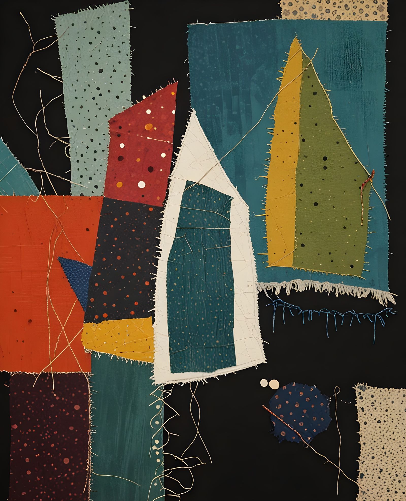 Frayed Textile Collage in Abstract Art