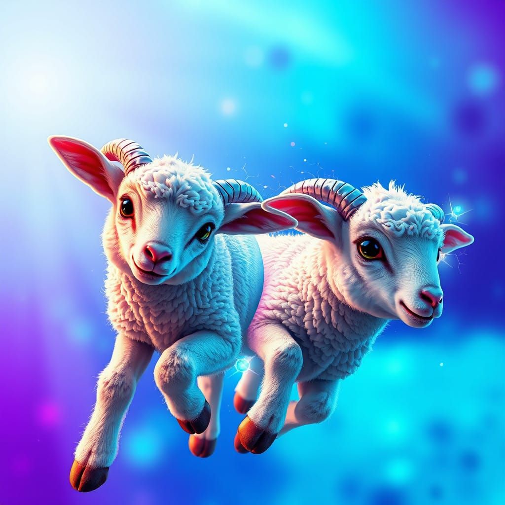 Hyperrealistic Superpowered Lambs Emerge in Electric Ombre
