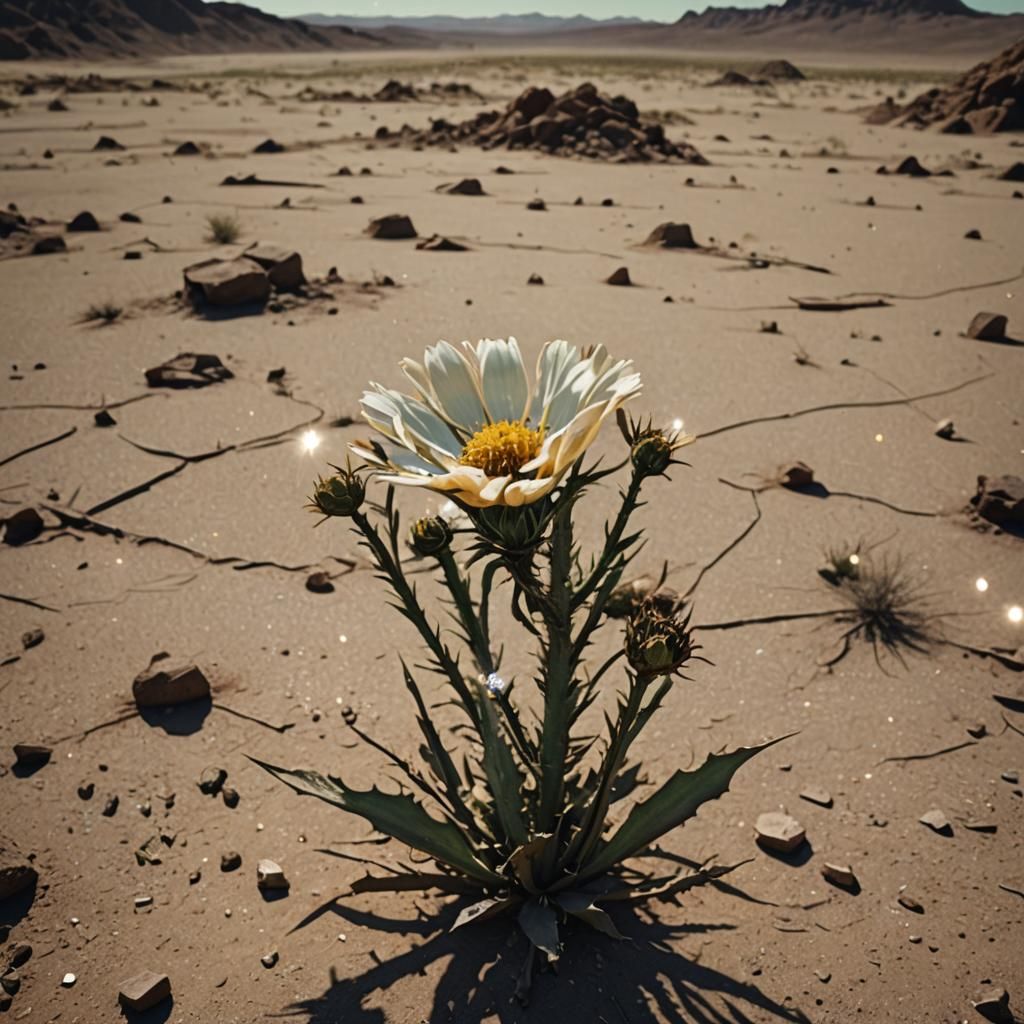 Luminescent Flower in Post-Apocalyptic Desert