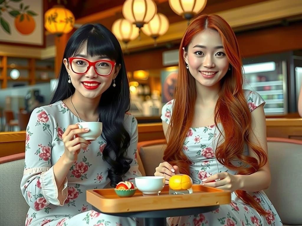 Two Women Enjoy Spring Tea in Yoyogi Sweets Café