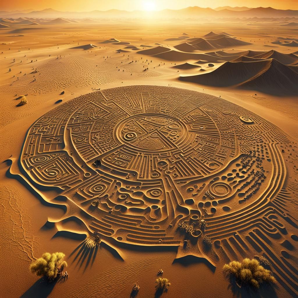 Nazca Lines at Sunset in Surreal Digital Painting