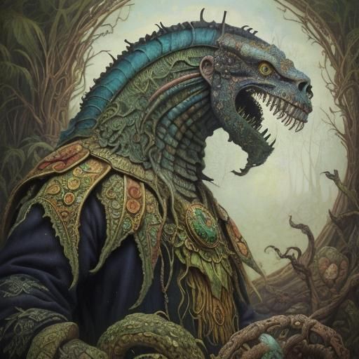 Detailed Monster Portrait in Art Nouveau Style