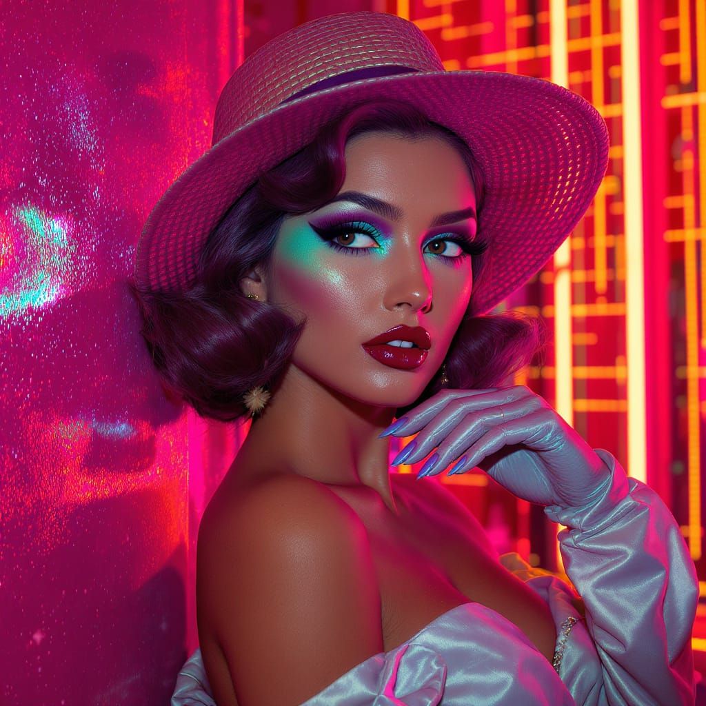 Retro Futuristic Pin-Up Girl in Vibrant Fantasy Art