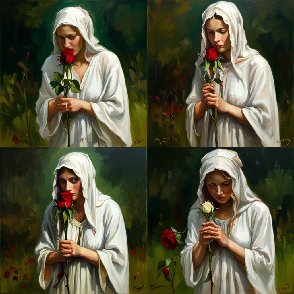 Bloody White Rose Oil Painting