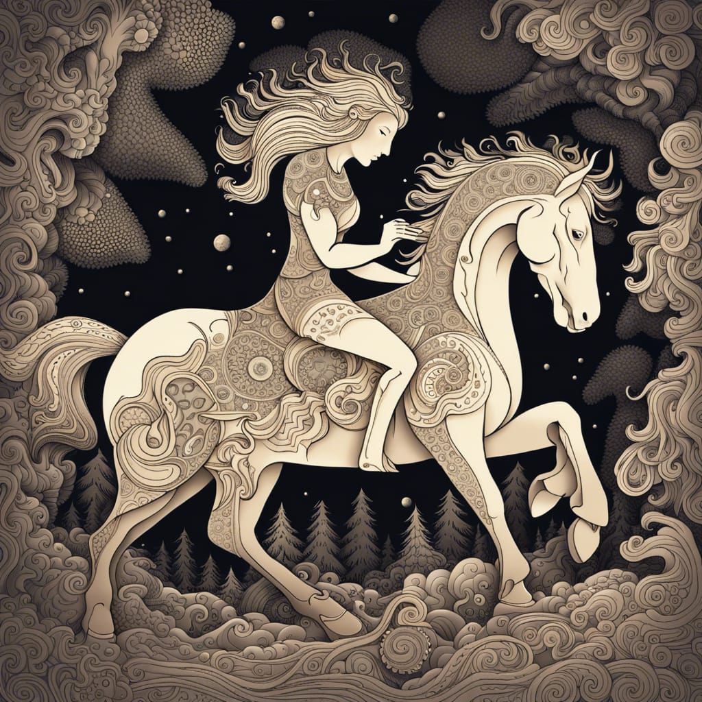Centaurs Roam Plains and Forests with Abstract Elements