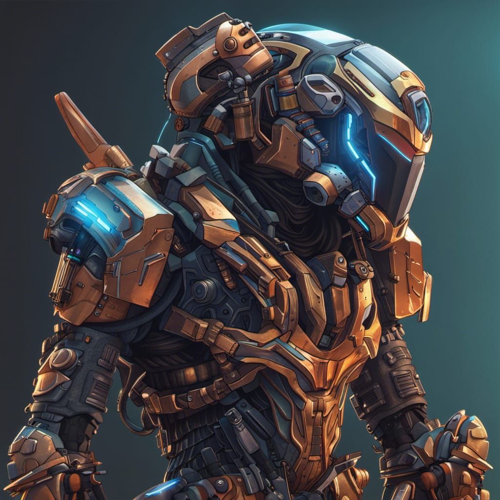 Futuristic Armored Character with Jetpack and Shoulder Gun