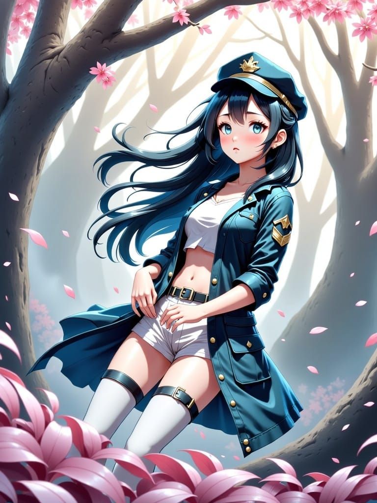 Anime Girl with Musical Notes in Misty Landscape