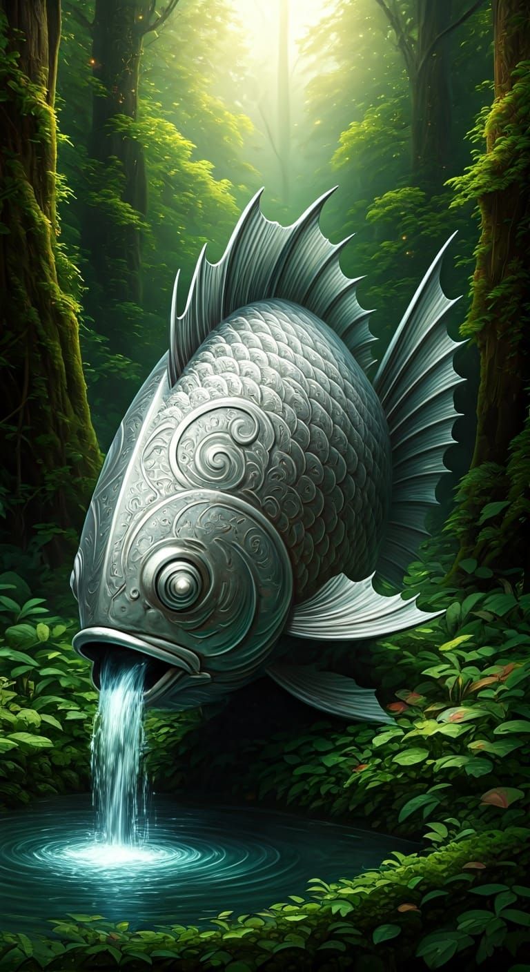 Magical Fish Fountain in Mystical Forest
