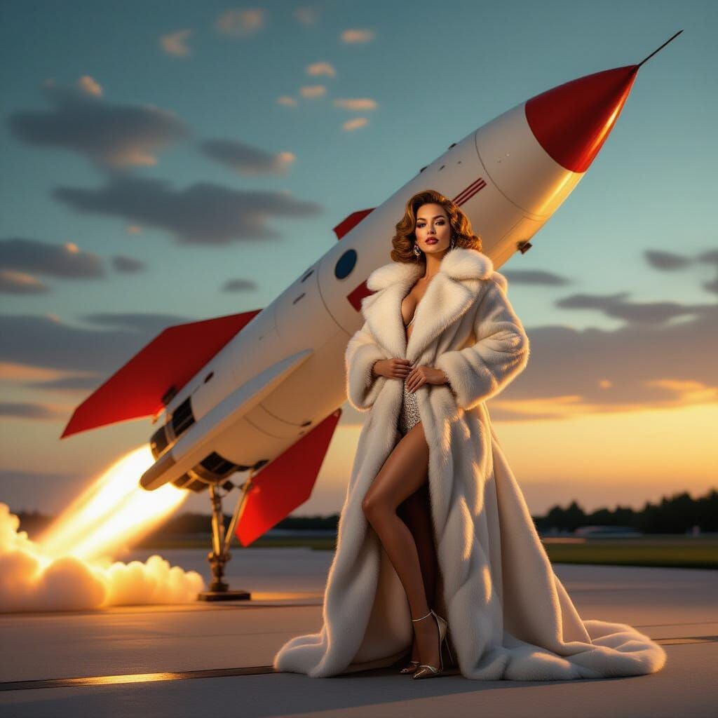 A glamorous woman in a luxurious fur coat, embodying feminin...