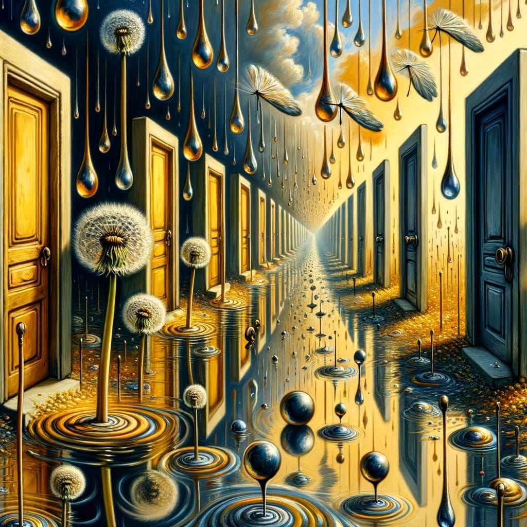 Surreal River of Liquid Glass with Memory Droplets