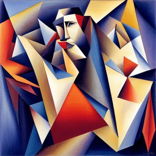 Abstract Cubist Lion Portrait in Geometric Style