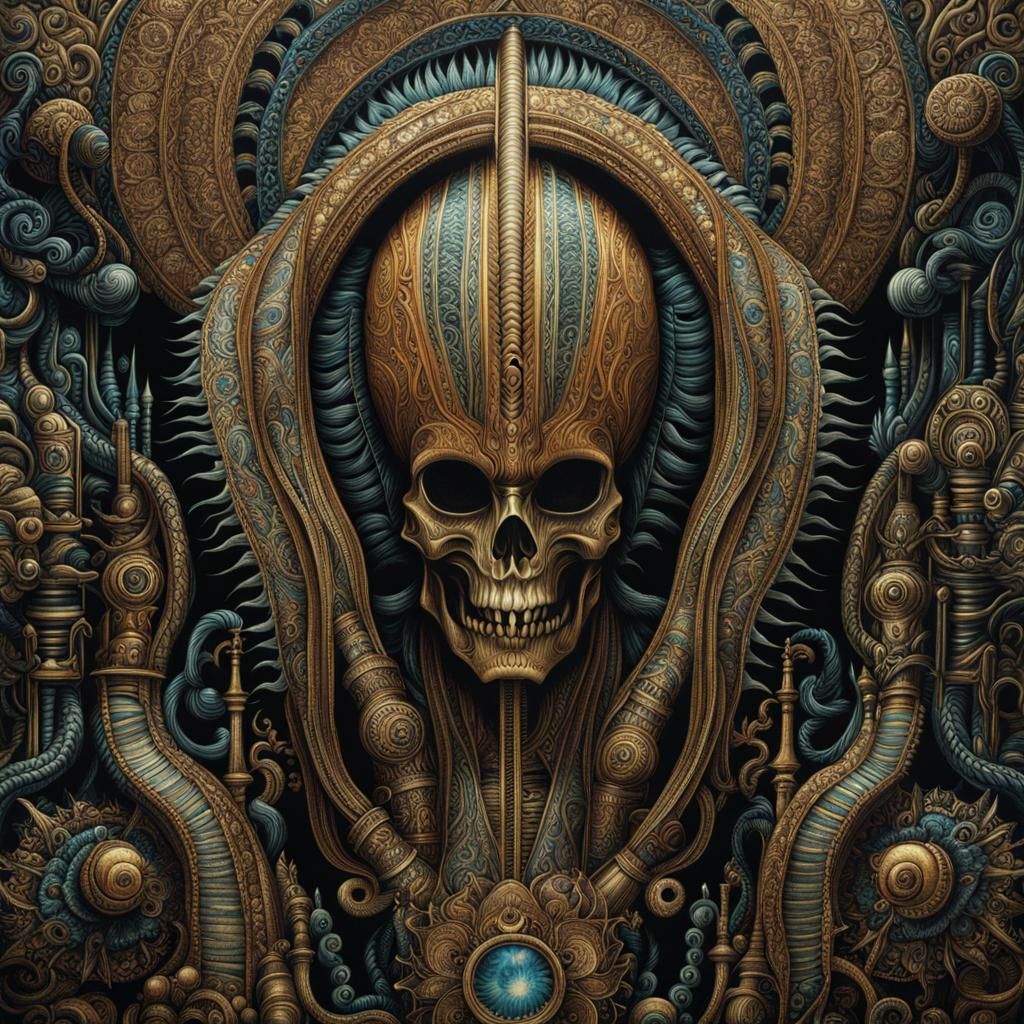 Psychedelic Embroidered Skull, Intricate Art