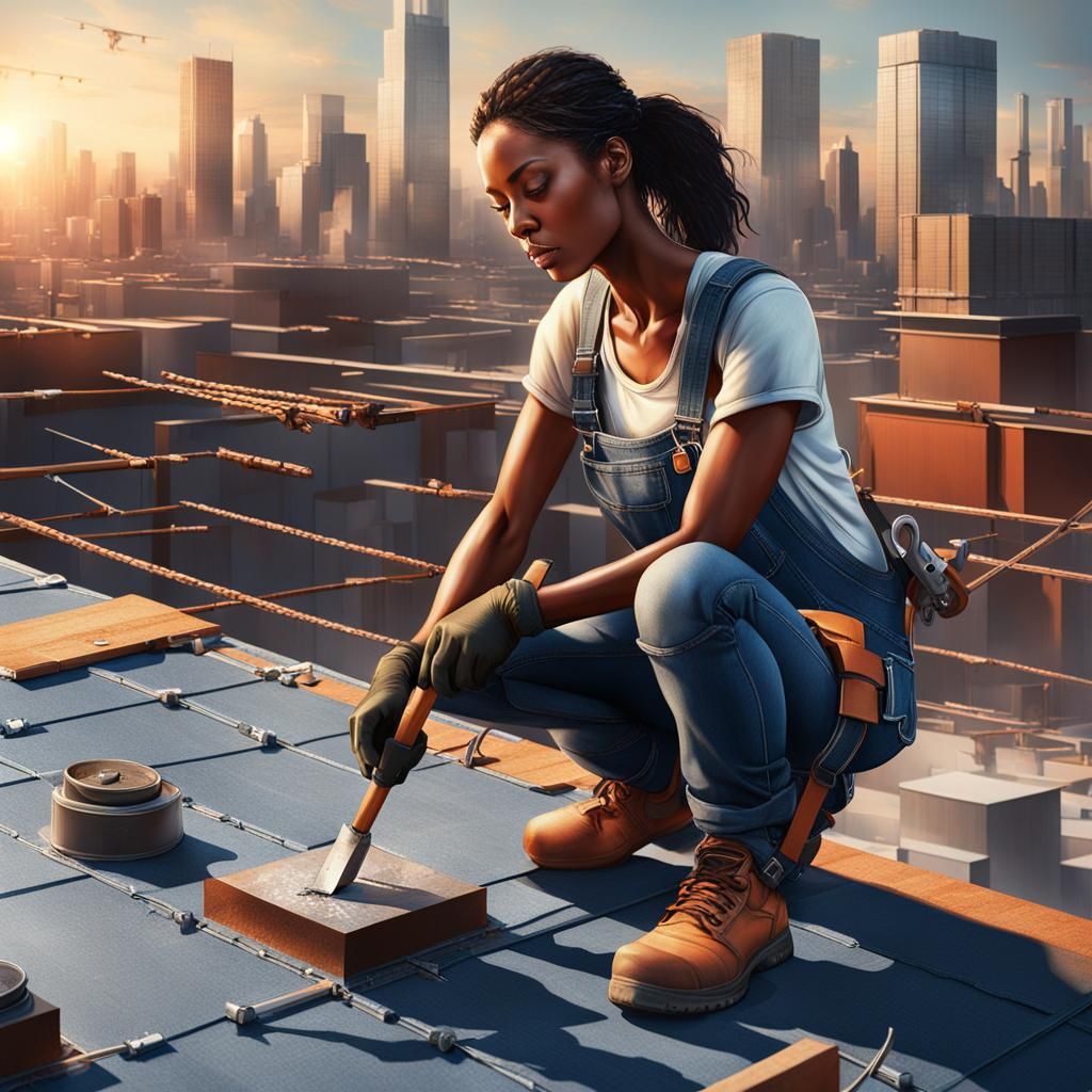 Female Roofer at Work in Golden Hour