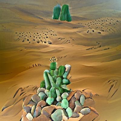 Desert Landscape with Cacti and Rocks