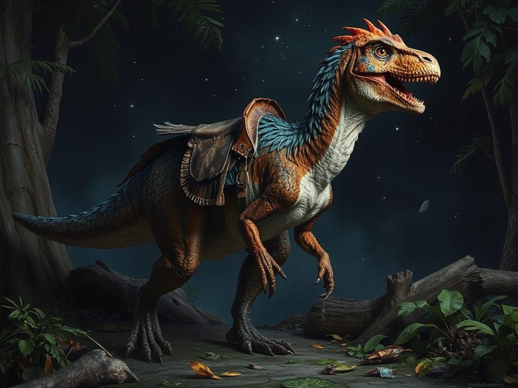 Feathered Raptor-Rooster Hybrid in Anime Style