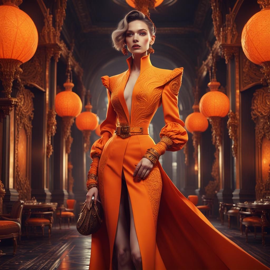 Lady in Orange: Detailed Fantasy Concept Art