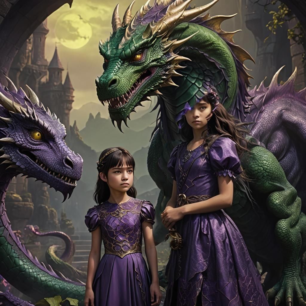 Evil Girl with Poison Dragon Fantasy Art