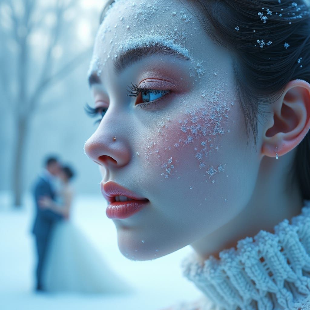 Icy Serenity: A Woman's Face in Abstract Vector Art
