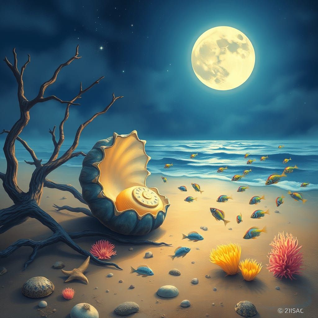 Dreamlike Beach Scene in Whimsical Fantasy Style