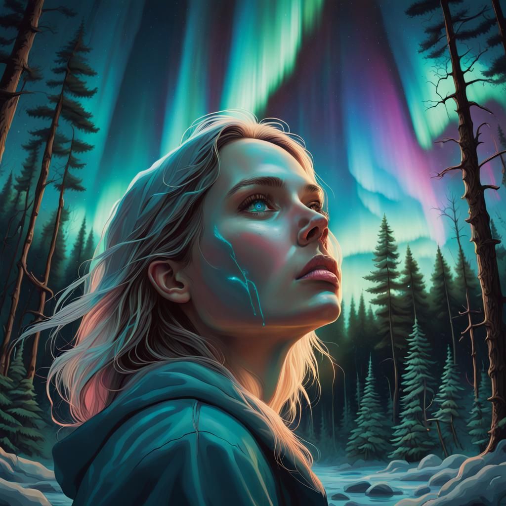 Bioluminescent Aurora Borealis Over Scandinavian Forest