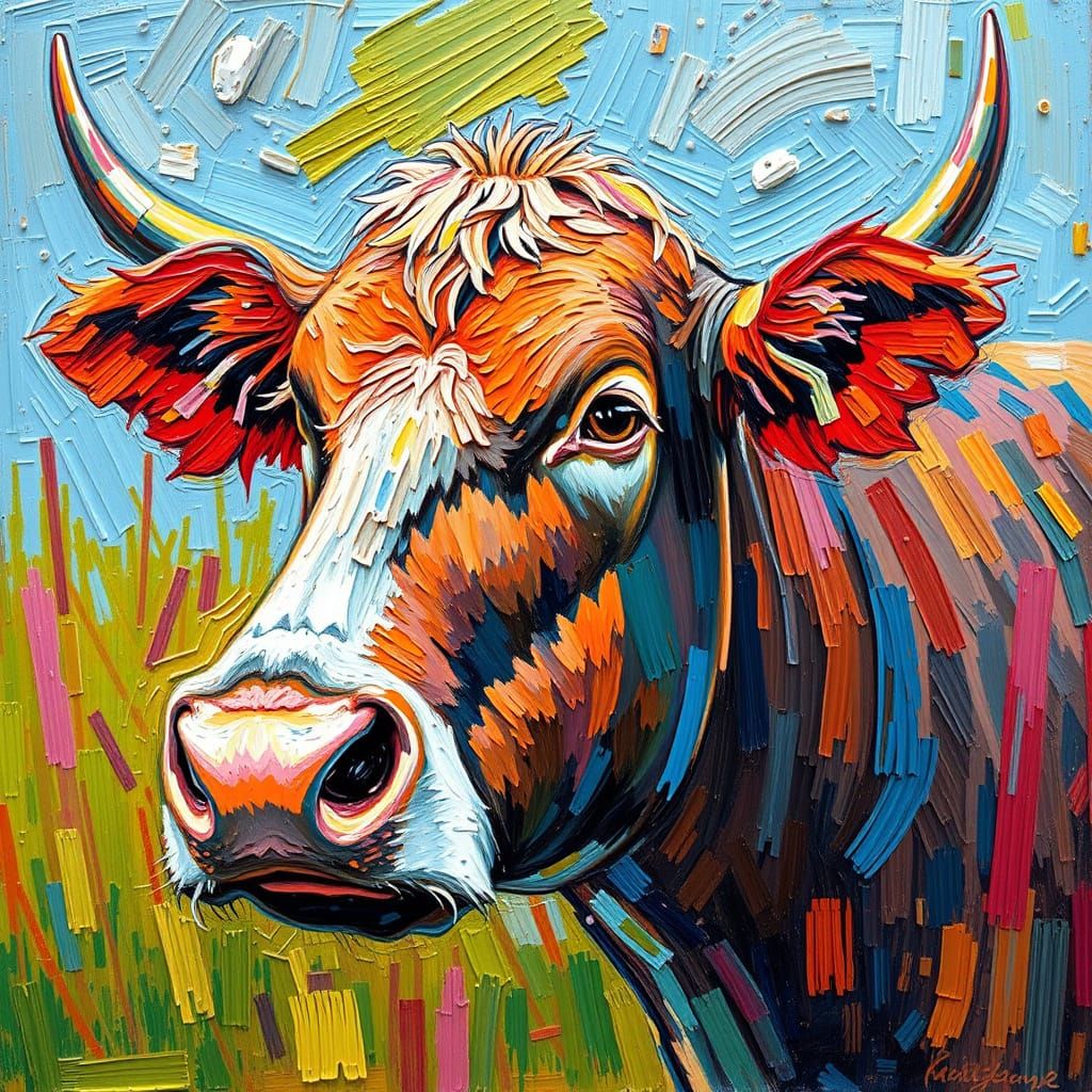 Bold Abstract Expressionist Oil Painting of Grass Fed Beef