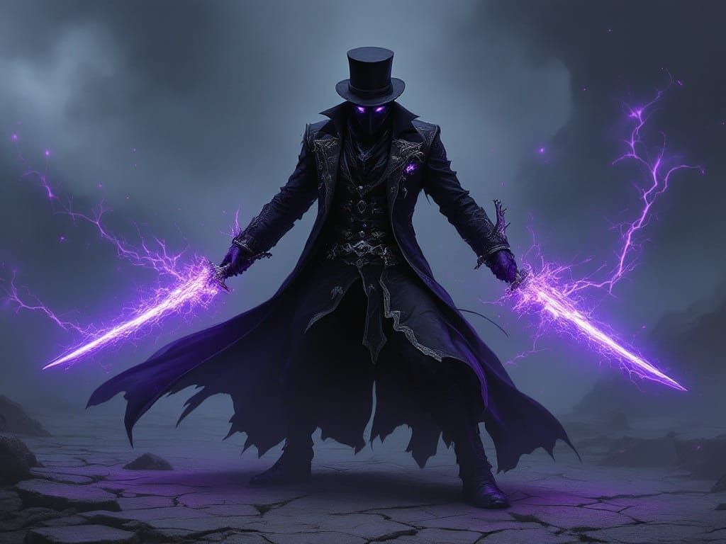 Elegant Rogue Warrior Ignites Vengeance in Violet Flames