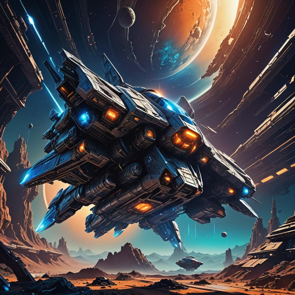 Surreal Spaceship Concept Art in Neon-Lit Style