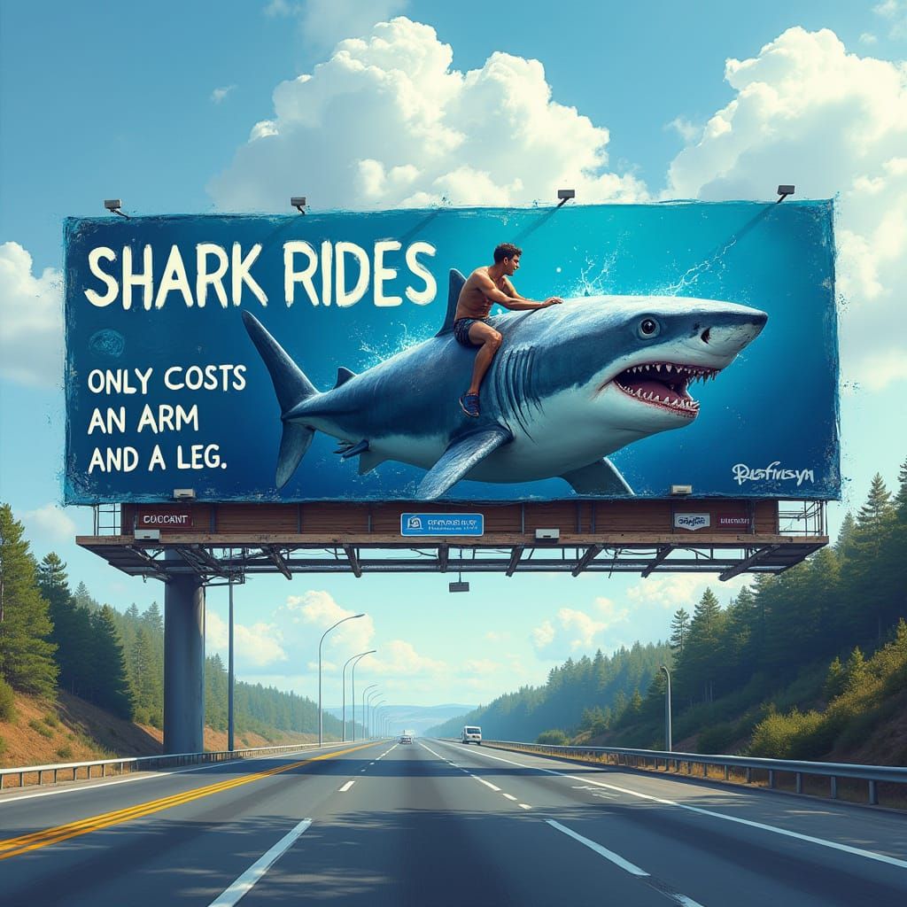 Graffiti Billboard Ad for Shark Rides in High Contrast Color