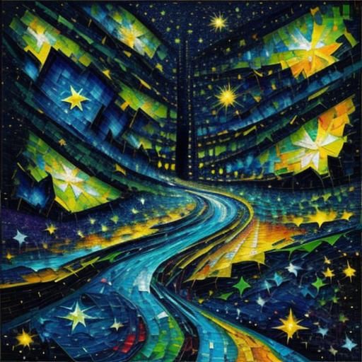 Abstract Starry Night in Expressionist Mosaic Style