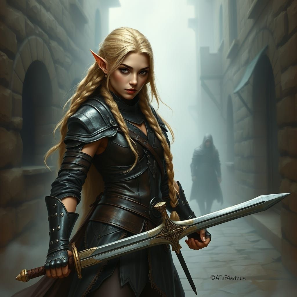 Elegant Warrior Elf Maiden in Ornate Medieval Armor