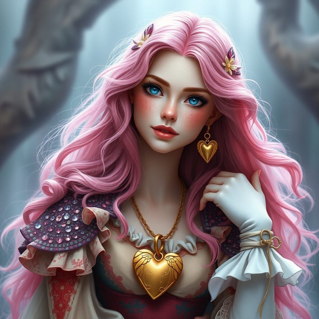 Ethereal Fantasy Princess in Rose-Pink Hues