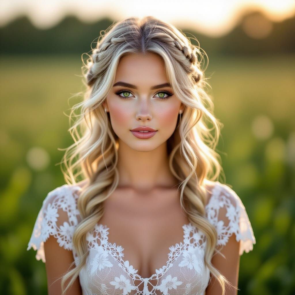 Captivating Showgirl in Lace Dress: Hyperrealistic Portrait