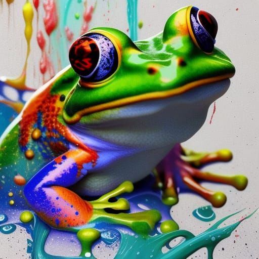Exploding Frog in Colorful Wet Paint Splash