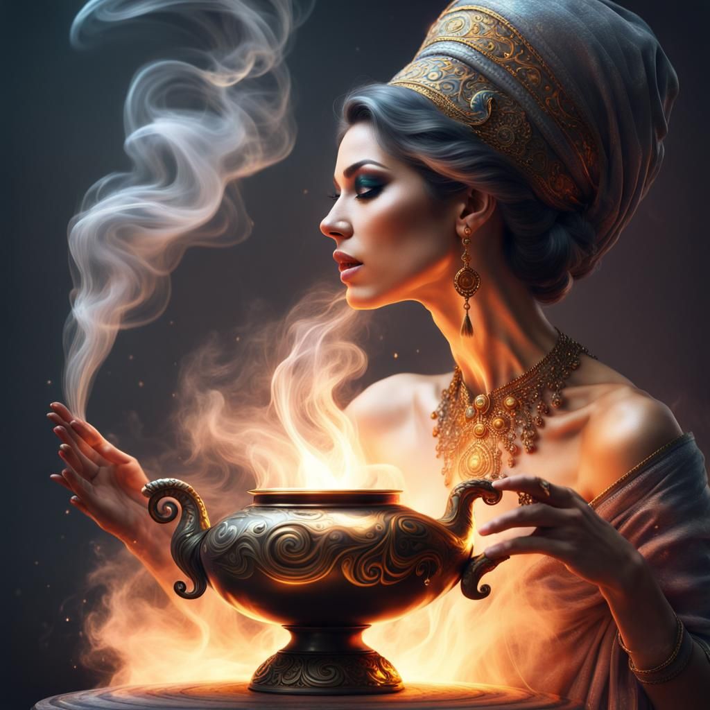 Genie Emerges from Magic Lamp: Surreal Digital Art