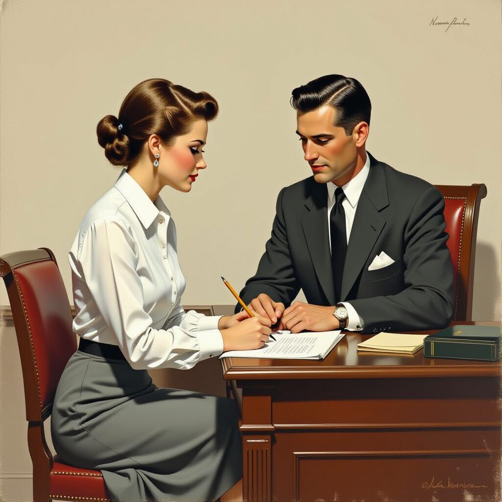 1950s Secretary Taking Shorthand, Norman Rockwell Style