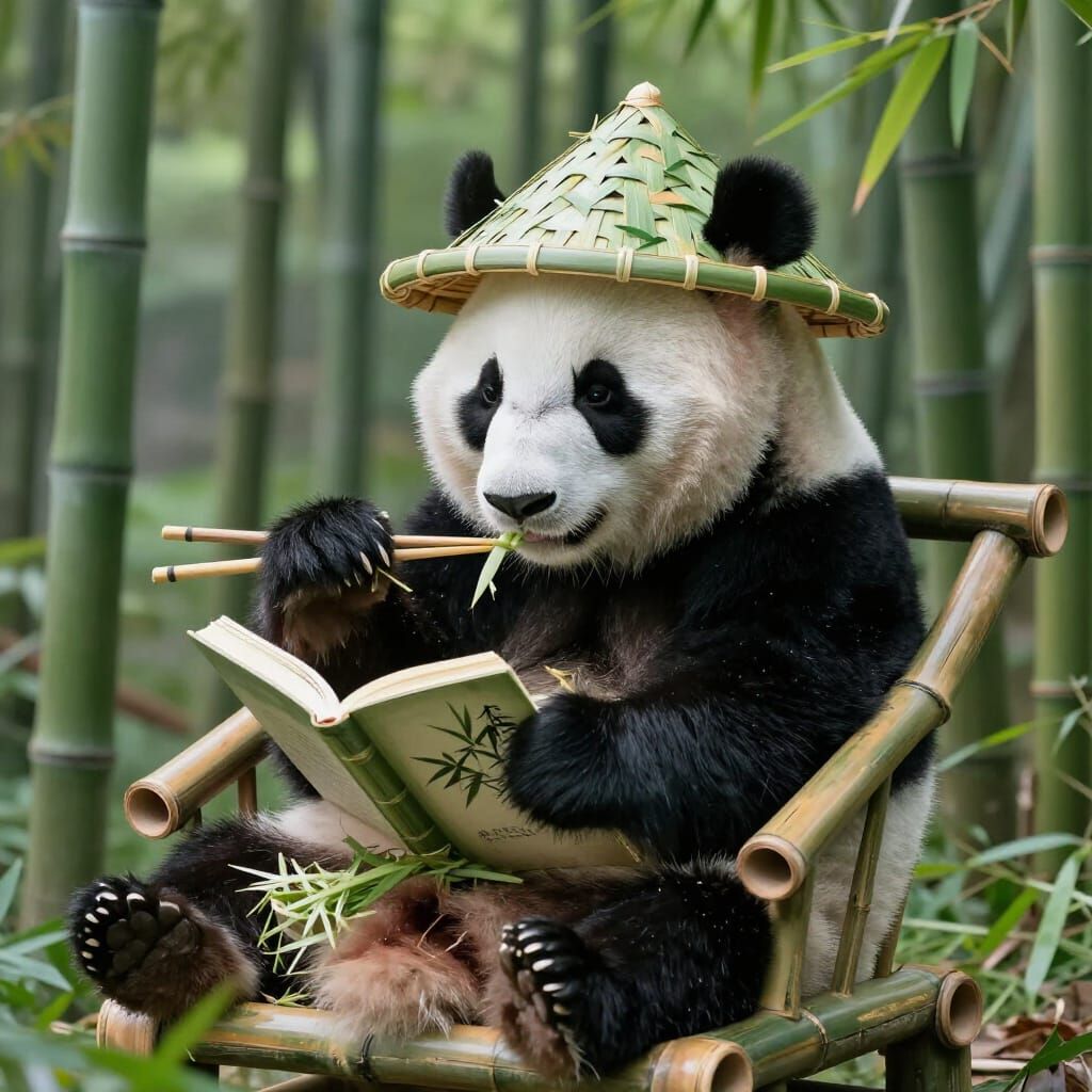 Hyper-Realistic Panda Enjoys Bamboo Life in Forest