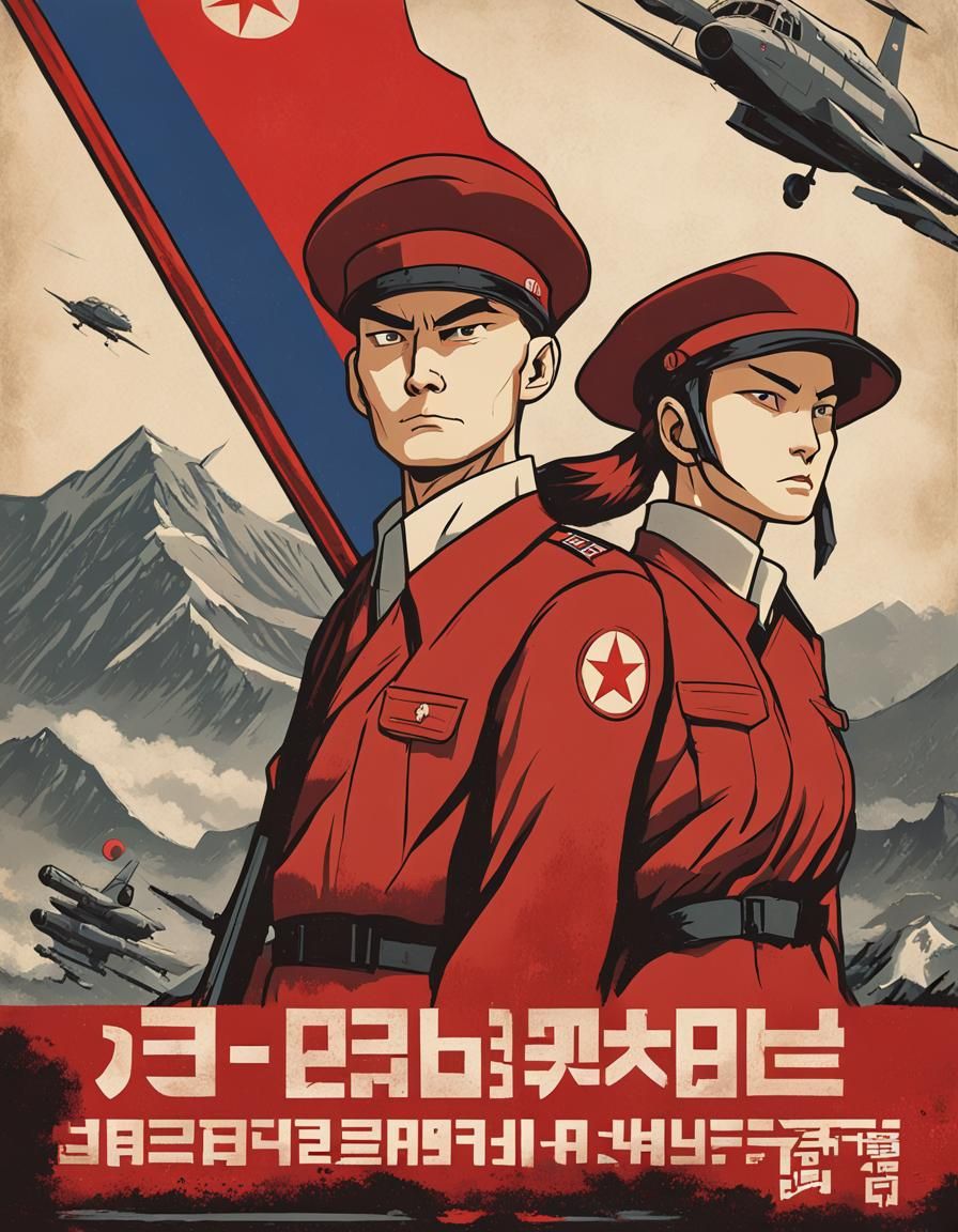 Propaganda poster, Team rocket, Jesse and James, Cold War Two era, poised in strength in the North Korean style, Stateme...