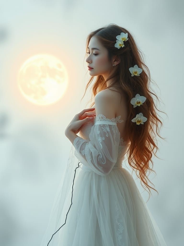 Gossamer Orchid in Foggy Moonlit Scene